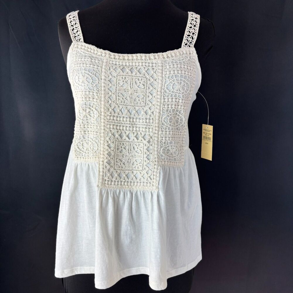 New Deadstock American Eagle Womens Crochet Tank Top M Cream Festival Boho 2014
